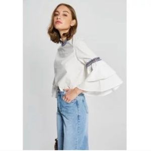 Few Moda Bell Sleeve Top Blouse Boho Large NWT New